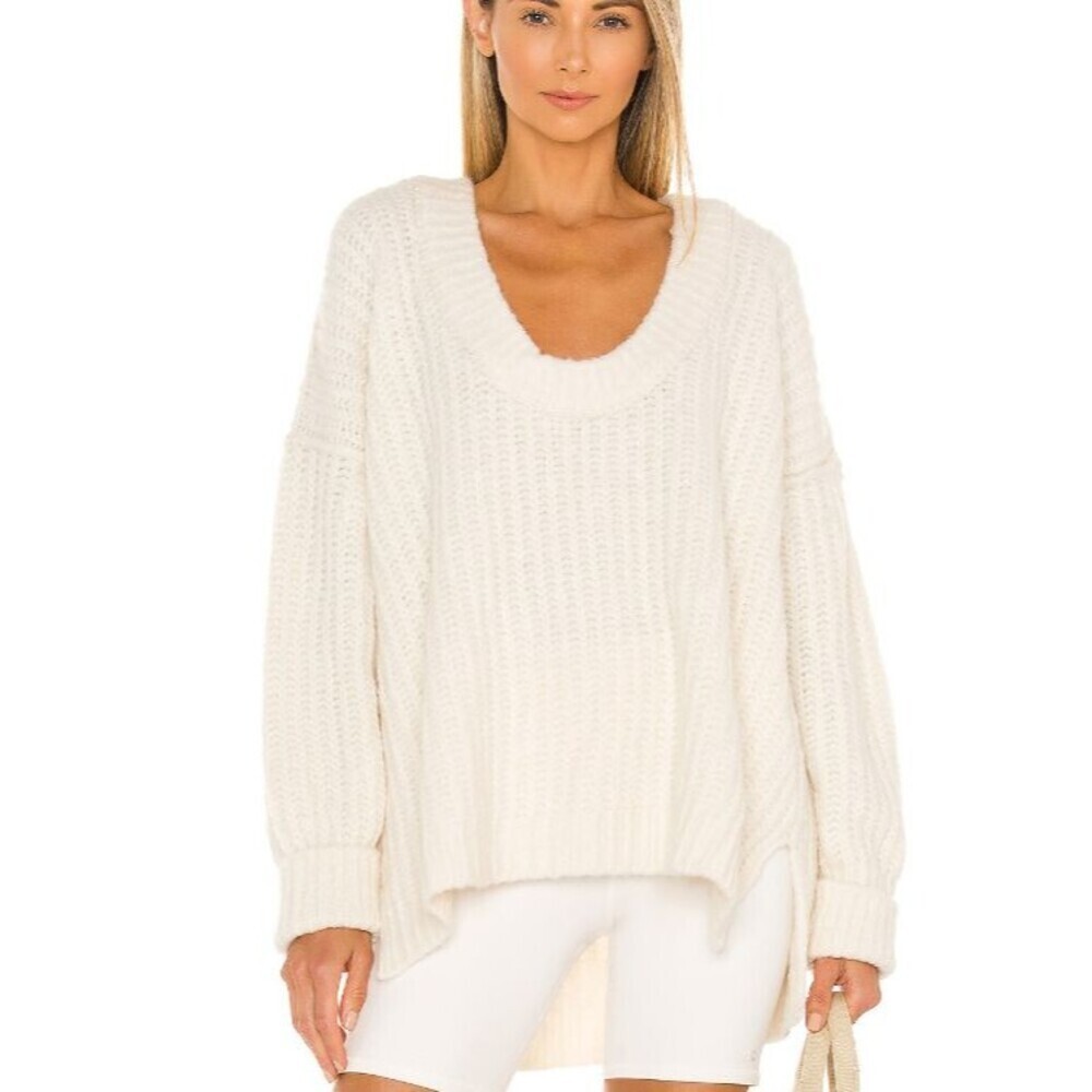 Free People Blue Bell V Neck Sweater in Ivory Size Large - Picture 2 of 12